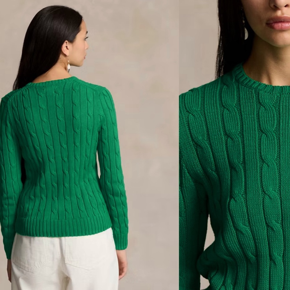 Ralph Lauren Green Cable Knit Crewneck Sweater